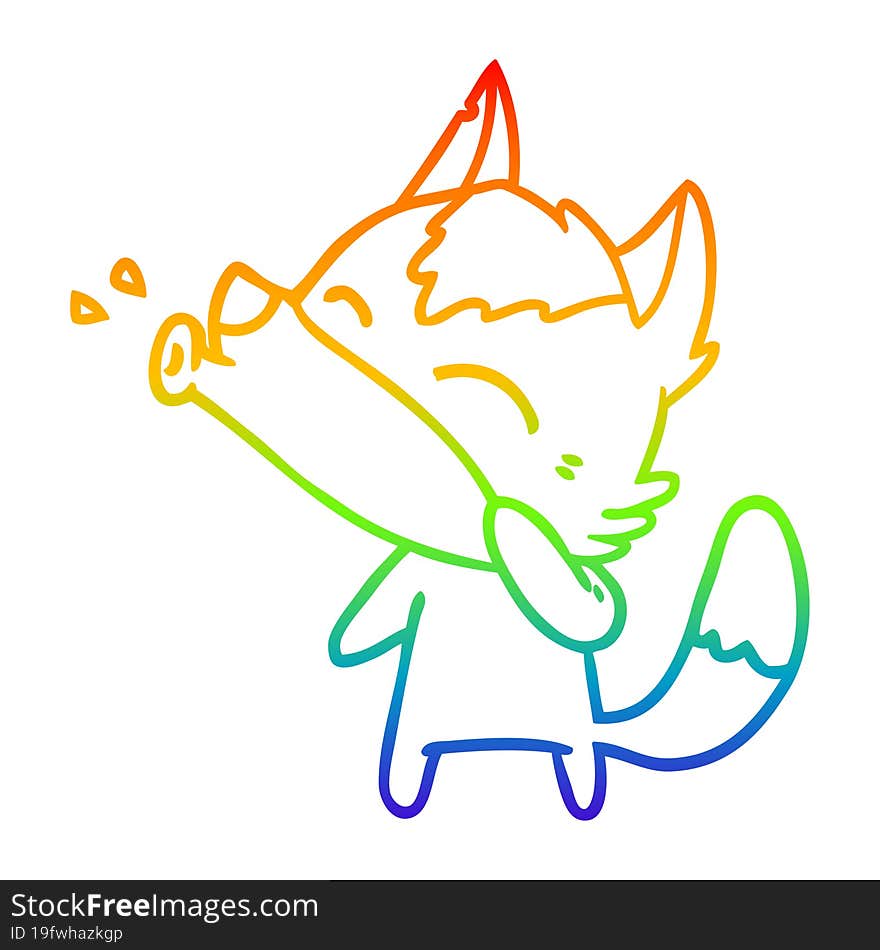 Rainbow Gradient Line Drawing Howling Wolf Cartoon