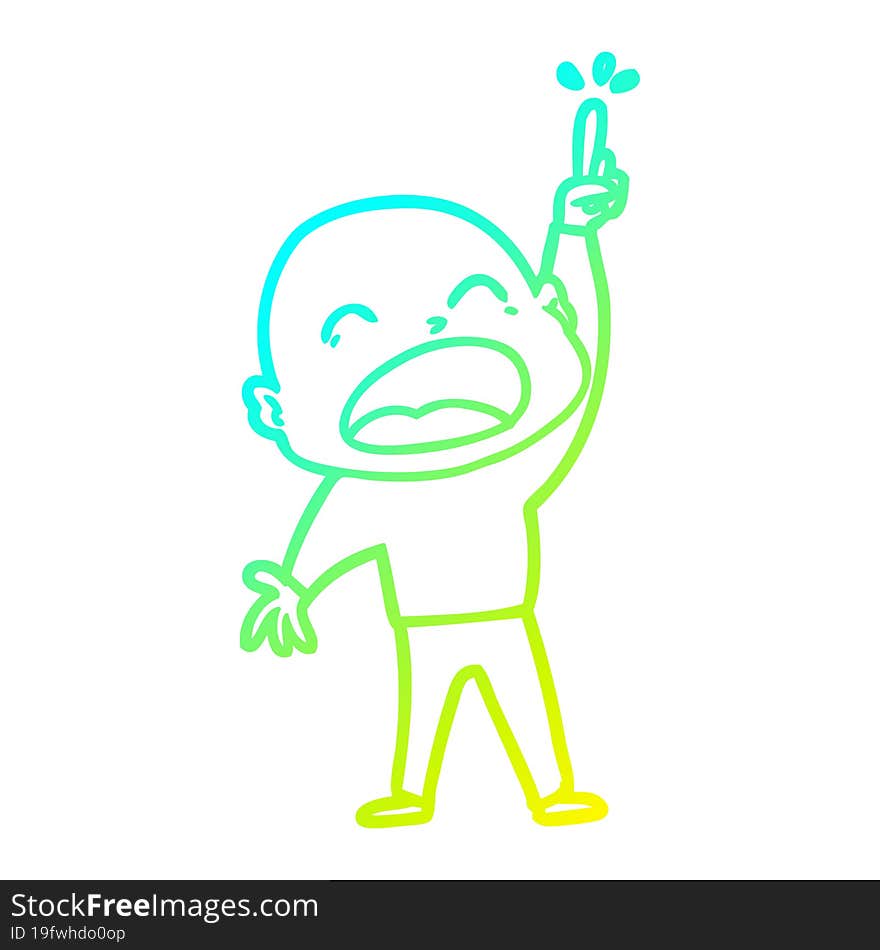 cold gradient line drawing cartoon shouting bald man