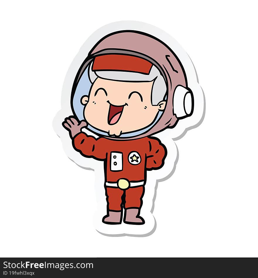 sticker of a happy cartoon astronaut