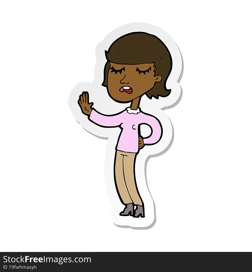 Sticker Of A Cartoon Woman Ignoring