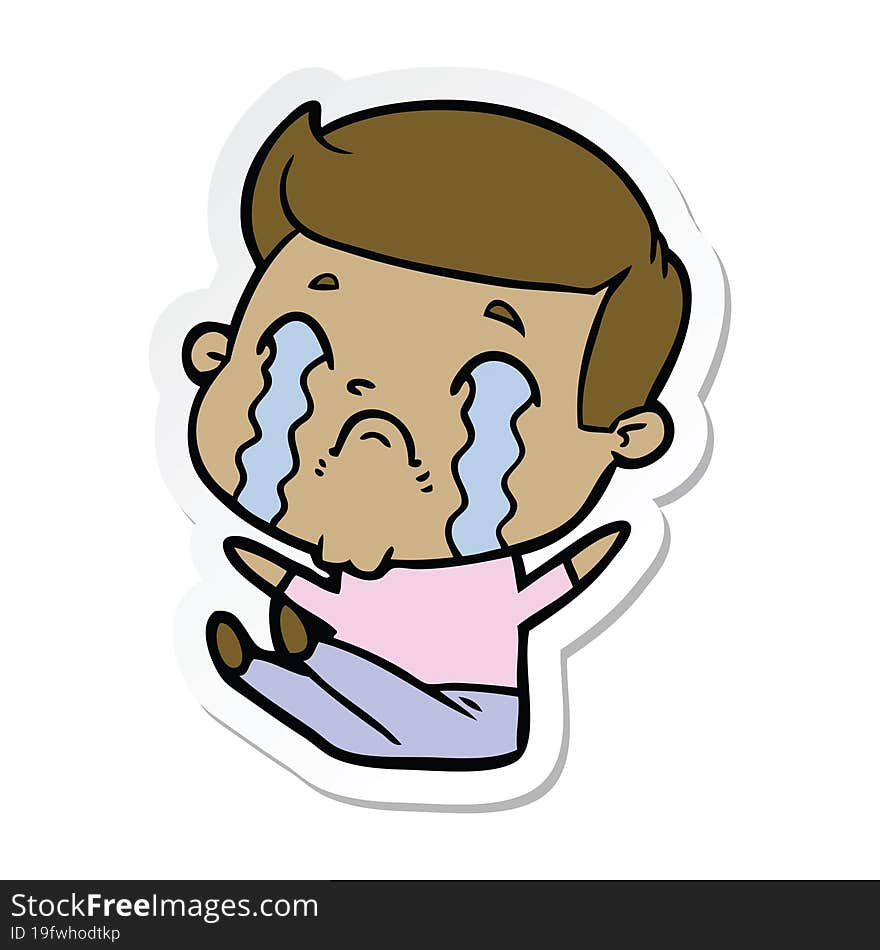 sticker of a cartoon man crying