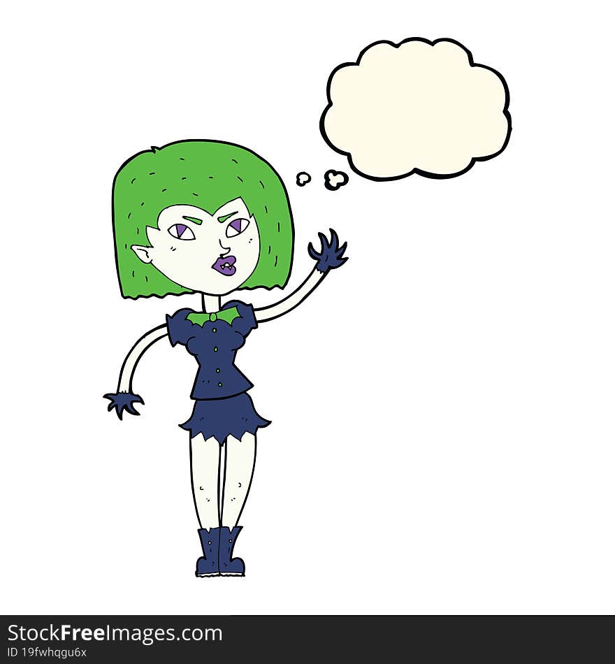 cartoon pretty vampire girl with thought bubble