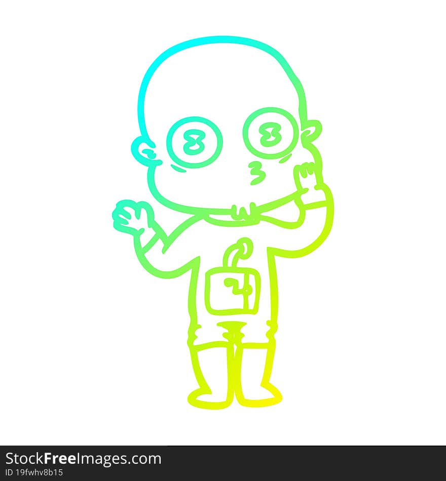 cold gradient line drawing cartoon weird bald spaceman