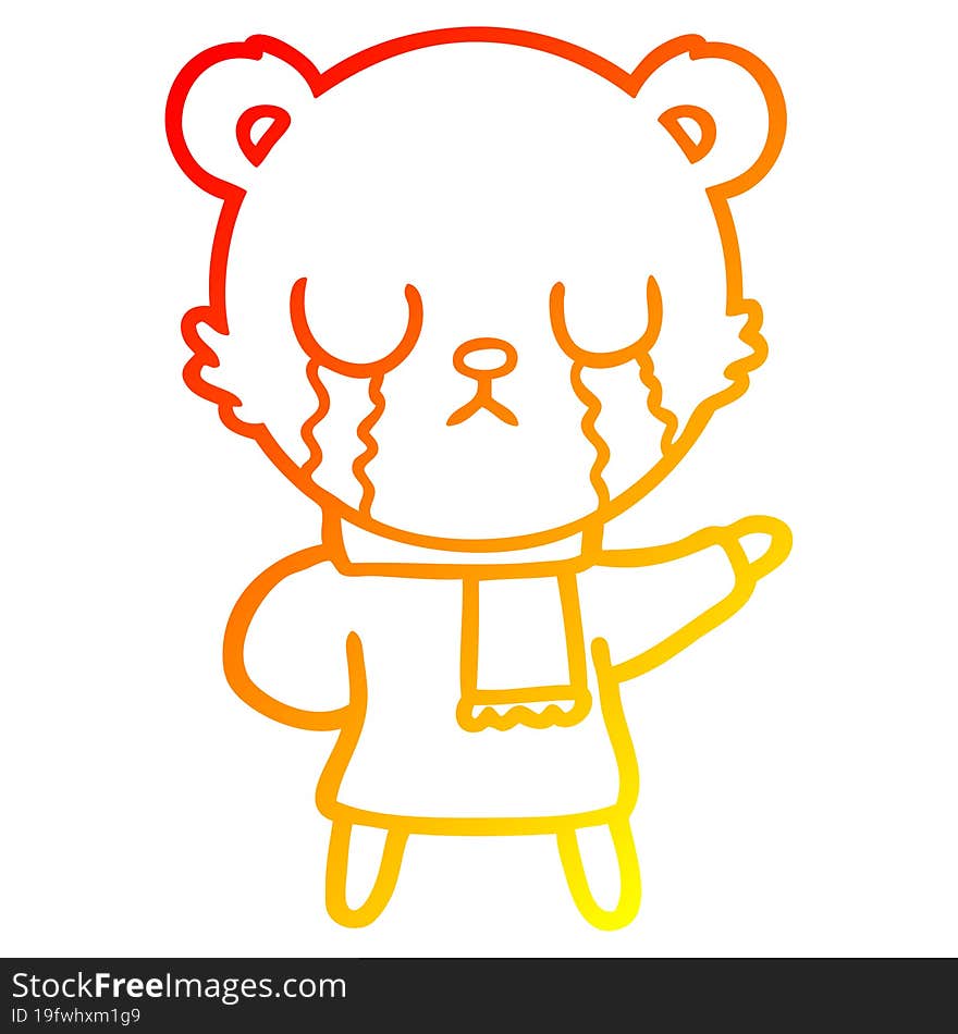 warm gradient line drawing crying polar bear cartoon