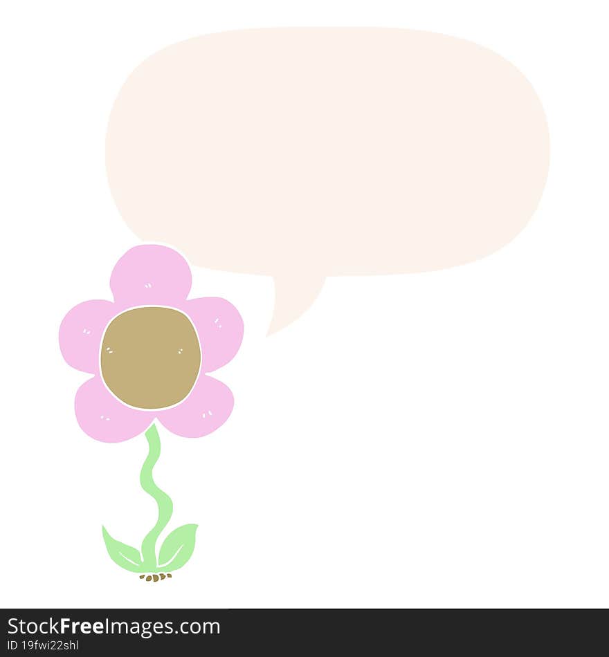 cartoon flower with speech bubble in retro style