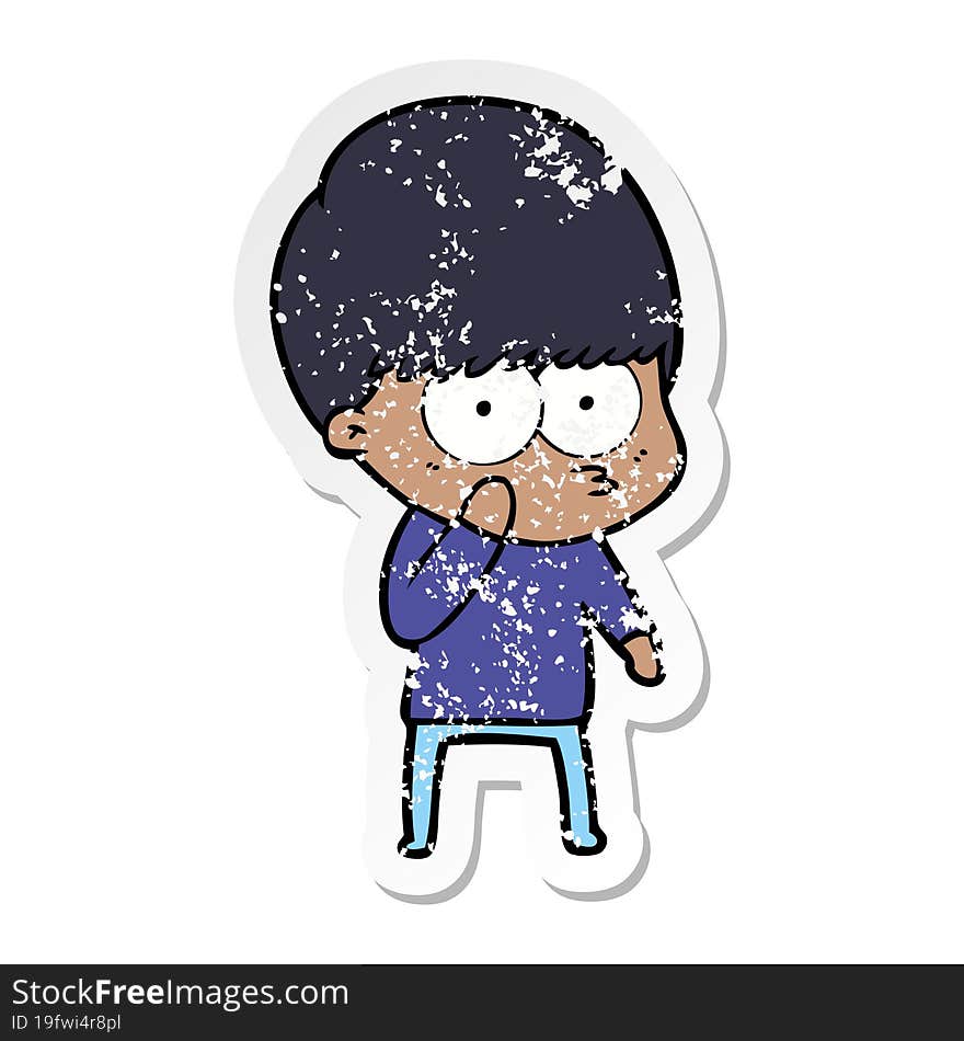 distressed sticker of a curious cartoon boy