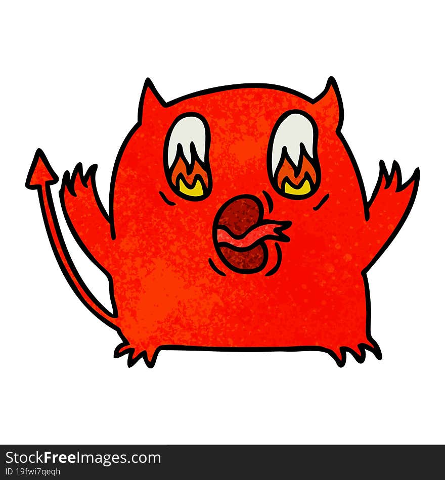 textured cartoon of cute kawaii red demon