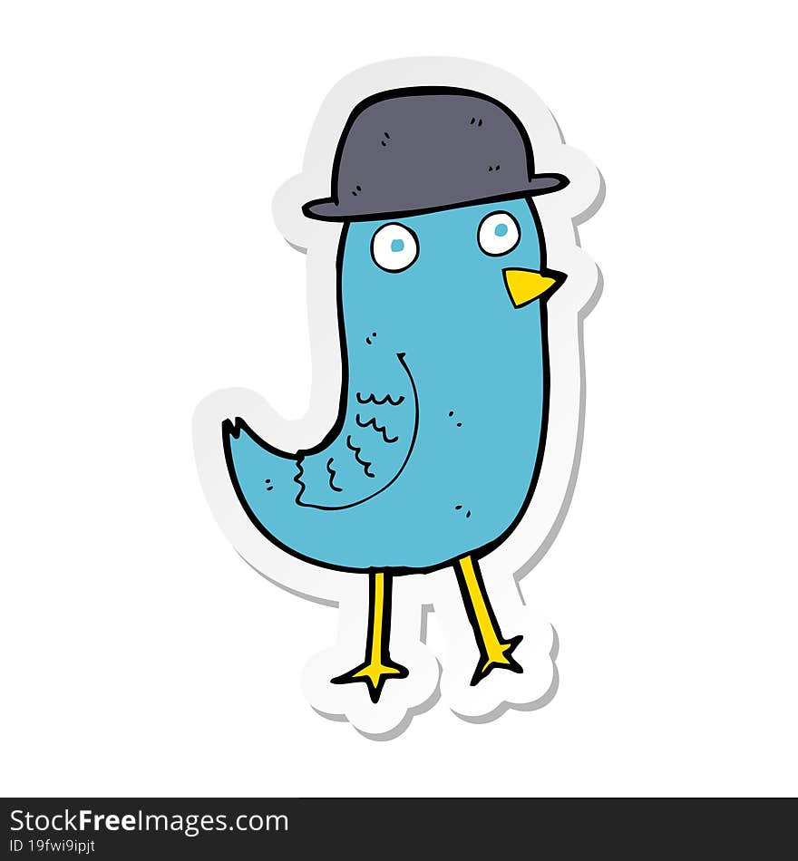 sticker of a cartoon bluebird wearing hat