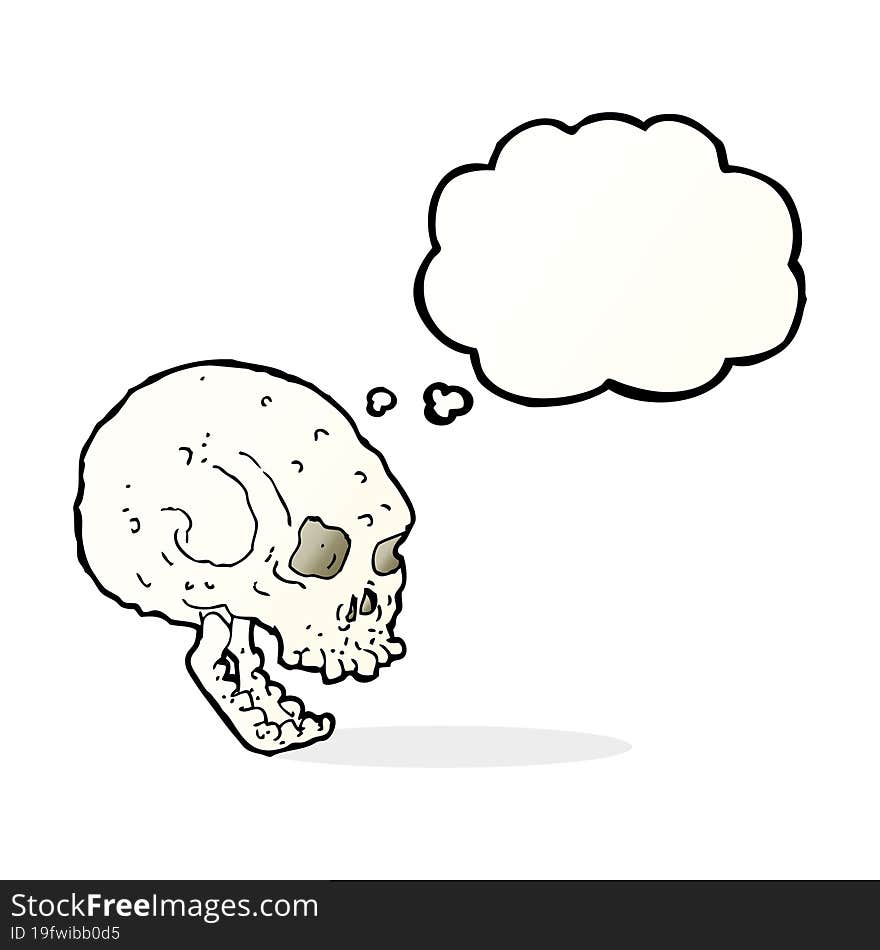 cartoon spooky skull with thought bubble