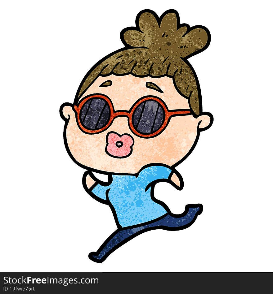 cartoon woman running wearing sunglasses. cartoon woman running wearing sunglasses