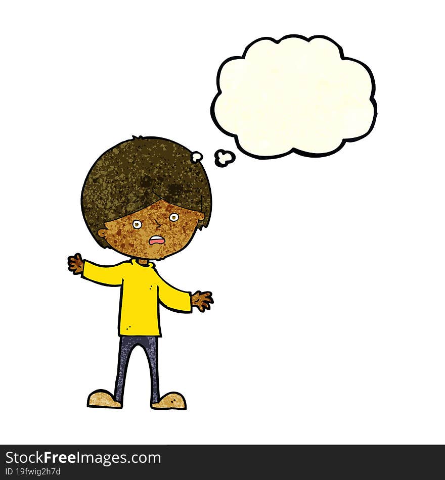 cartoon unhappy boy with thought bubble