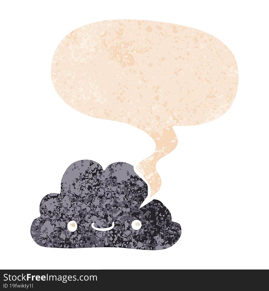 cute cartoon cloud and speech bubble in retro textured style