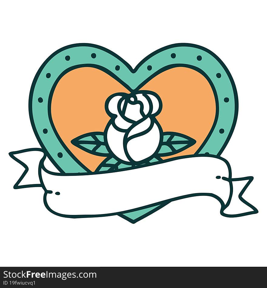 Tattoo Style Icon Of A Heart Rose And Banner