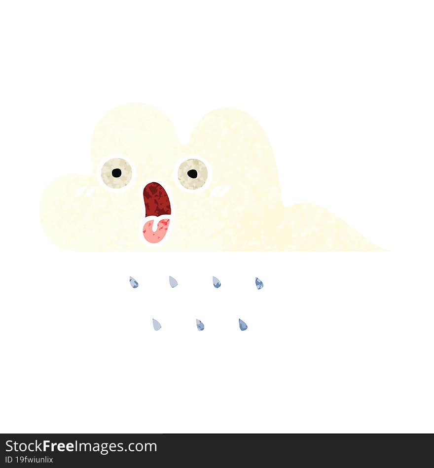 retro illustration style cartoon of a rain cloud