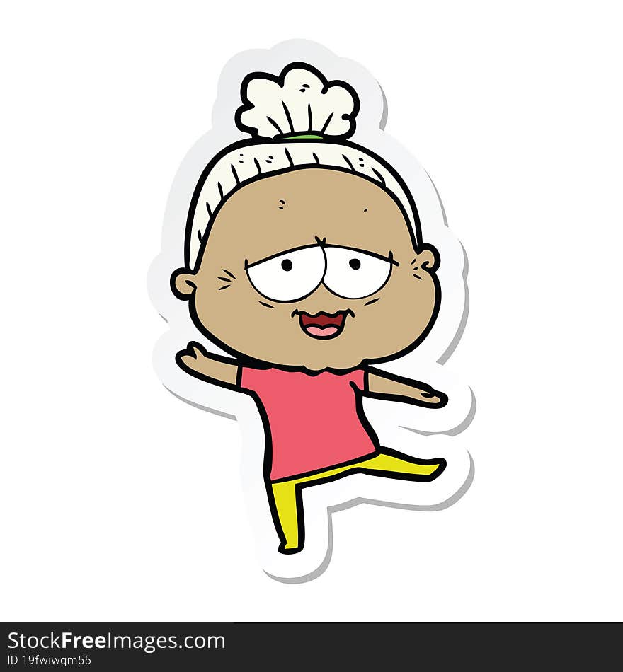 sticker of a cartoon happy old lady