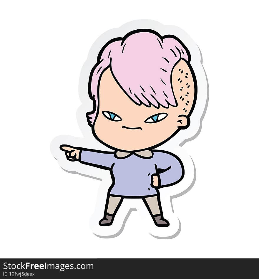 sticker of a cute cartoon girl with hipster haircut