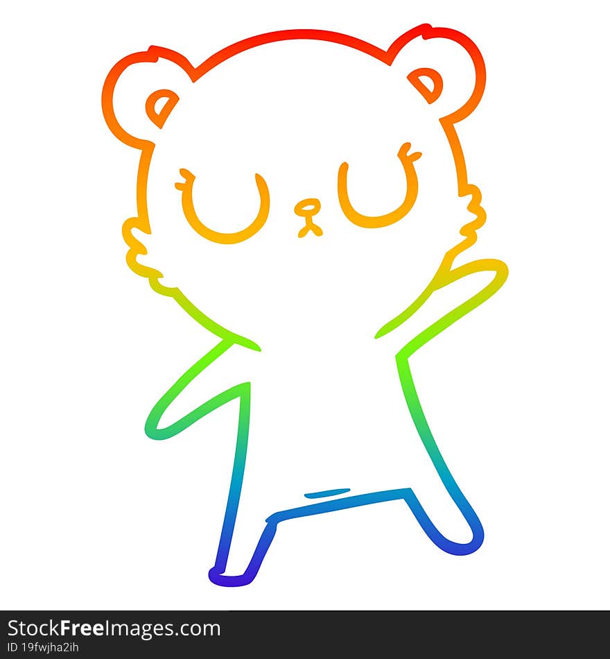 Rainbow Gradient Line Drawing Peaceful Cartoon Bear