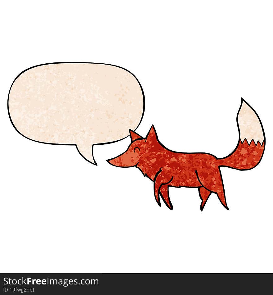 cartoon wolf and speech bubble in retro texture style