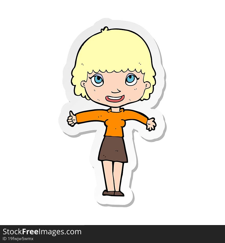 Sticker Of A Cartoon Happy Girl