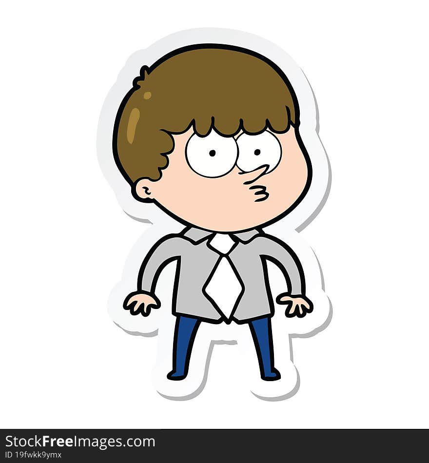 sticker of a cartoon nervous boy in shirt and tie