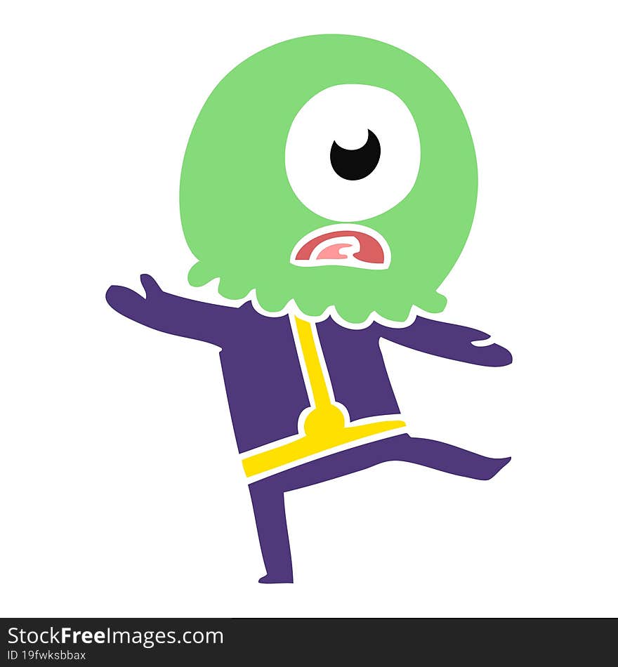 flat color style cartoon cyclops alien spaceman