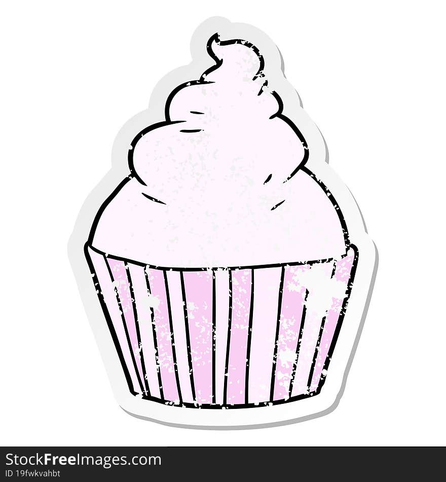 distressed sticker of a cartoon cup cake