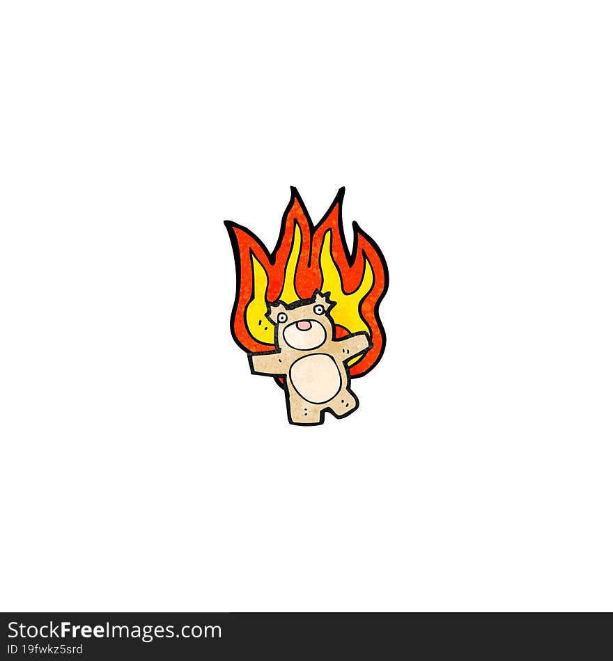 cartoon teddy bear on fire