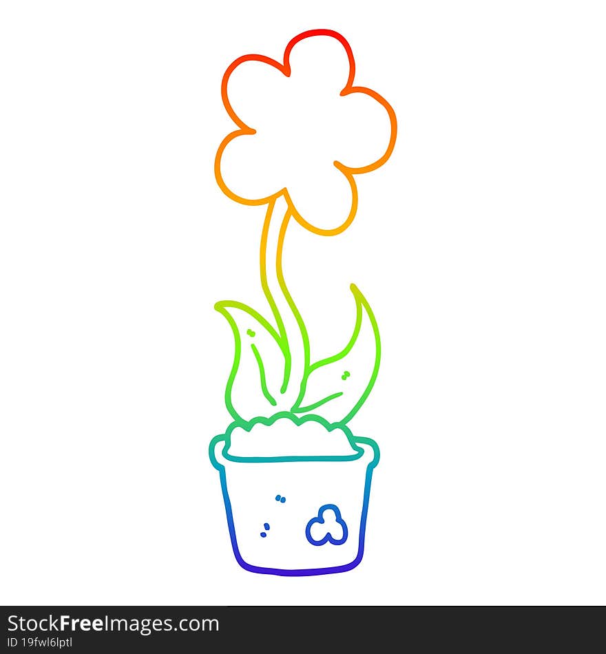 rainbow gradient line drawing of a cute cartoon flower