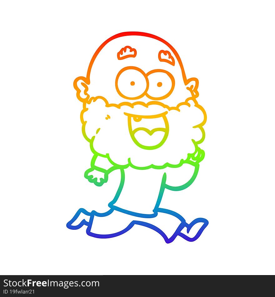 rainbow gradient line drawing cartoon crazy happy man with beard running