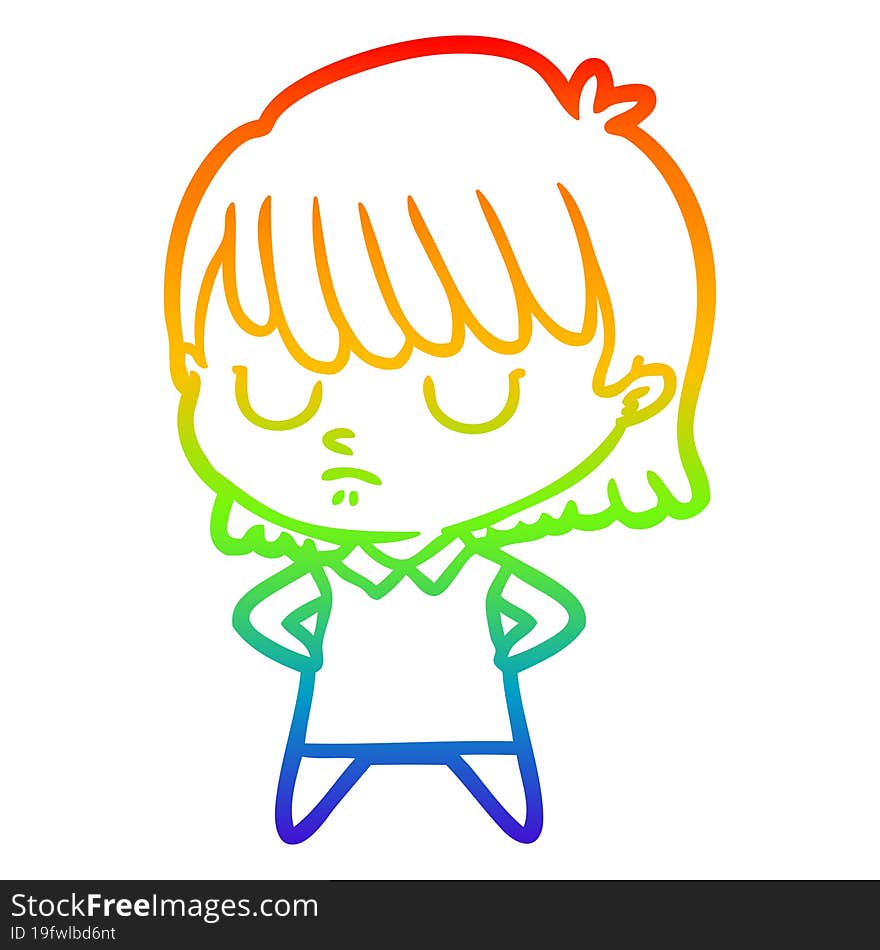 rainbow gradient line drawing of a cartoon woman