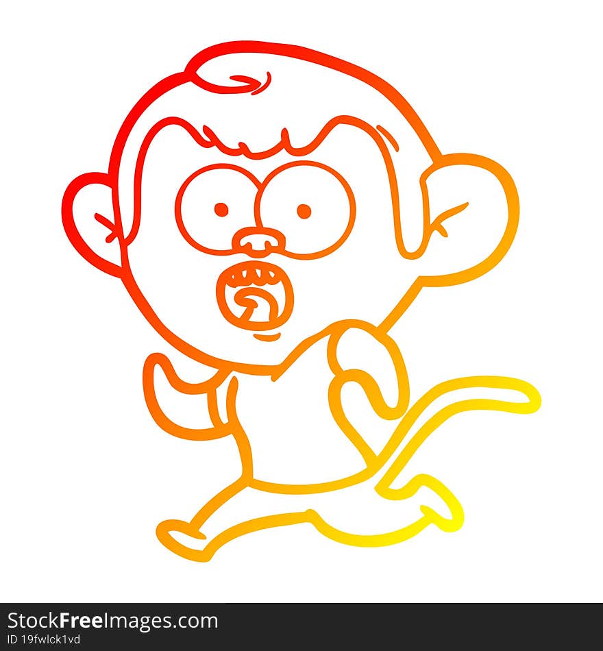 warm gradient line drawing cartoon running monkey