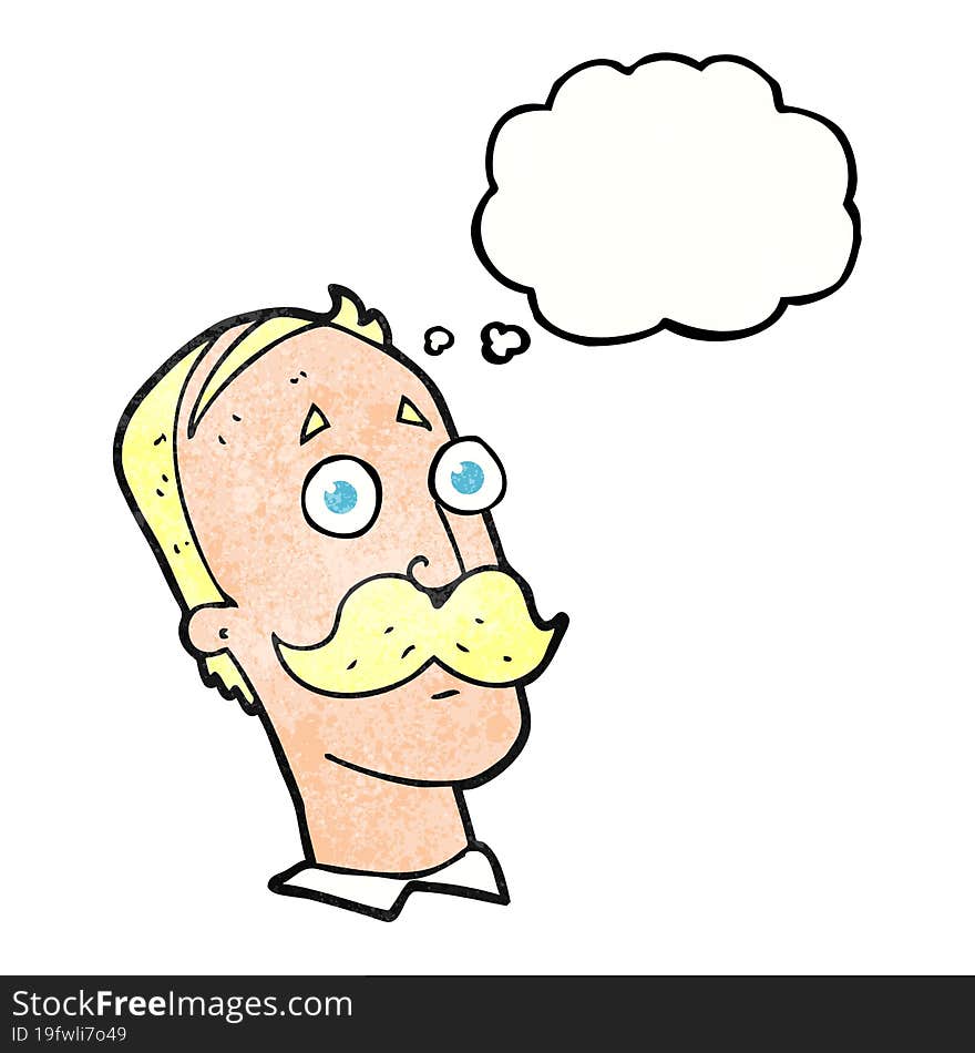 Thought Bubble Textured Cartoon Man With Mustache