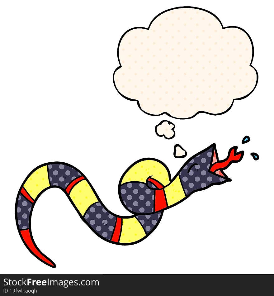 Cartoon Hissing Snake And Thought Bubble In Comic Book Style