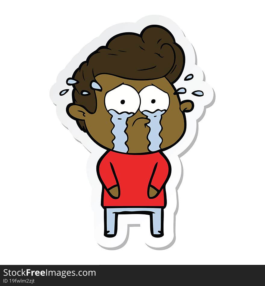 sticker of a cartoon crying man