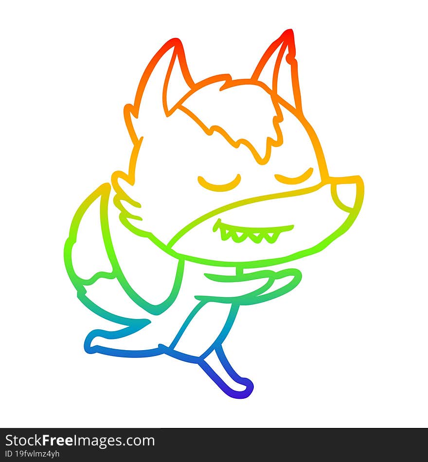 rainbow gradient line drawing friendly cartoon wolf running