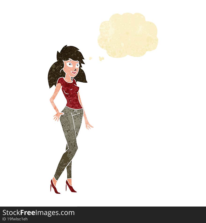 cartoon pretty woman with thought bubble