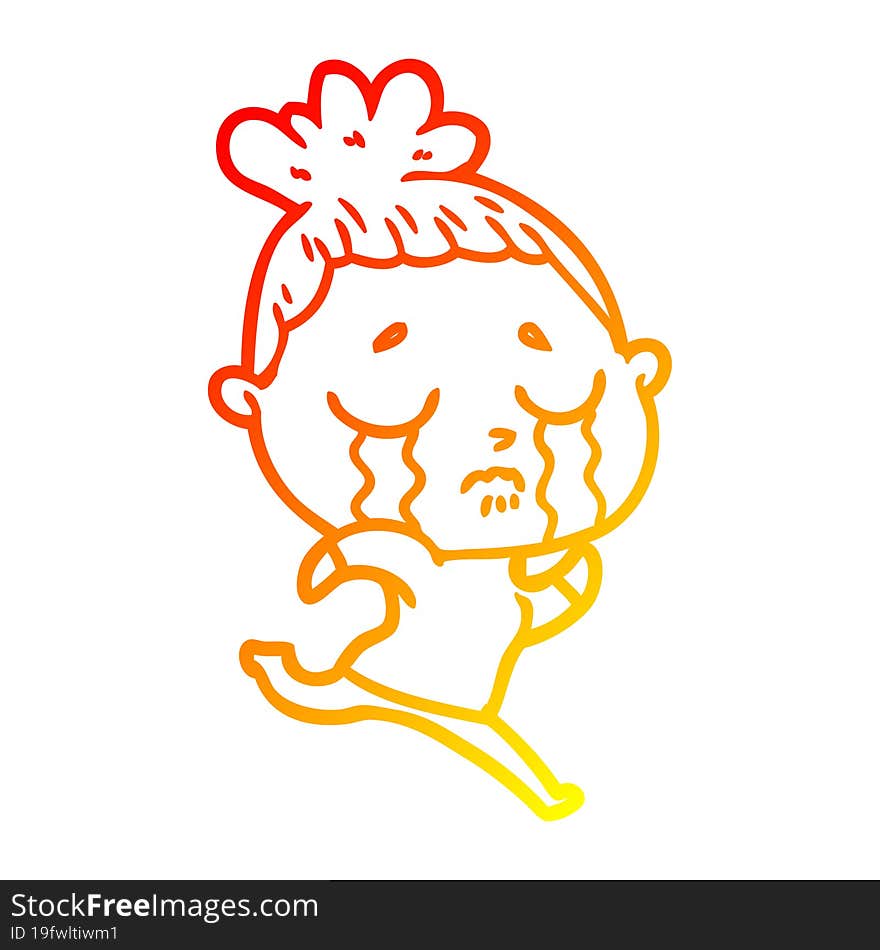 warm gradient line drawing cartoon crying woman running away