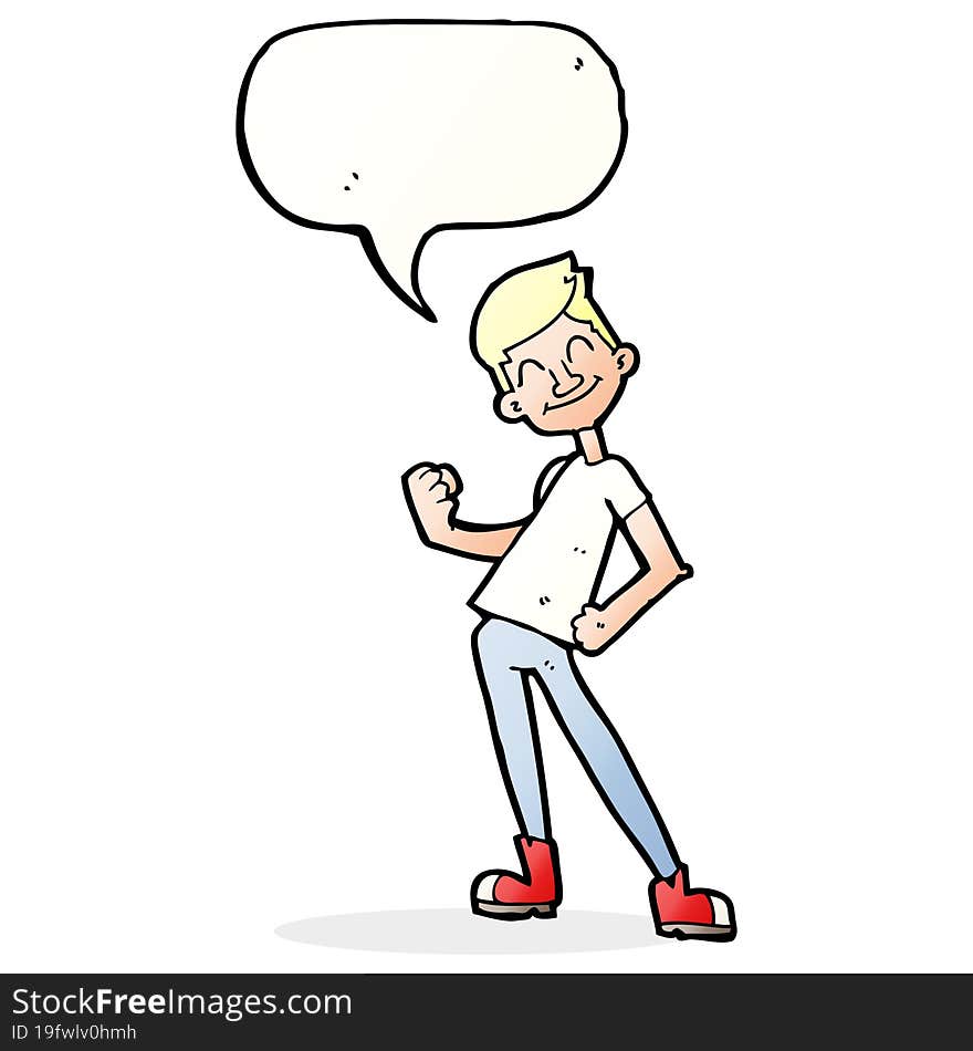 cartoon celebrating man with speech bubble