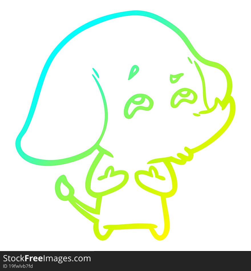 Cold Gradient Line Drawing Cartoon Elephant Remembering