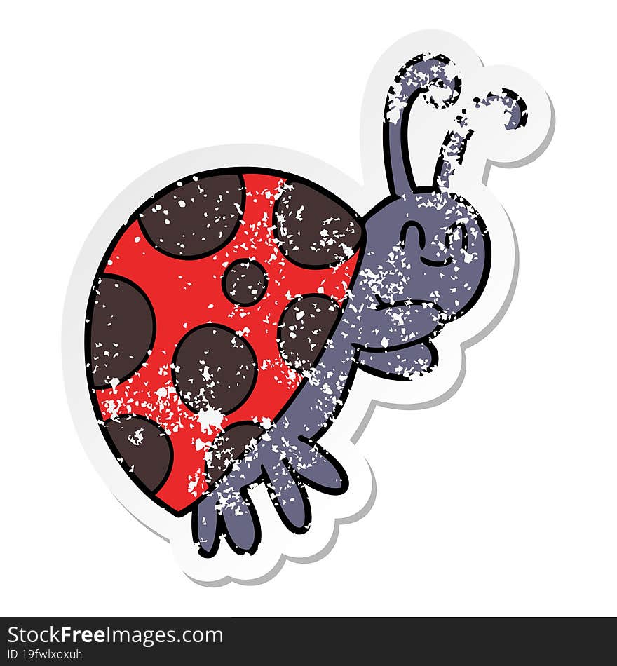 distressed sticker of a cute cartoon ladybug