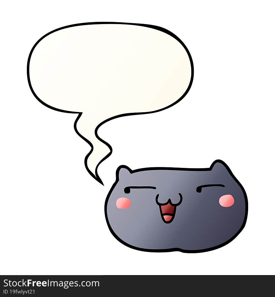 cartoon cat face with speech bubble in smooth gradient style