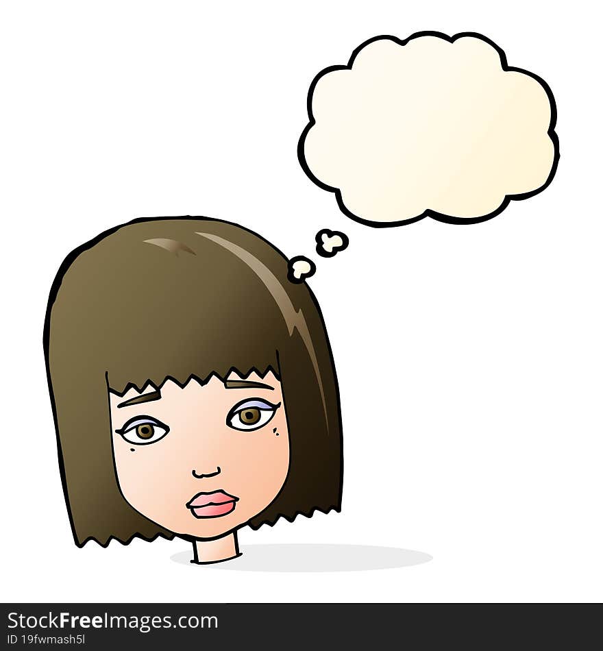 cartoon female face with thought bubble