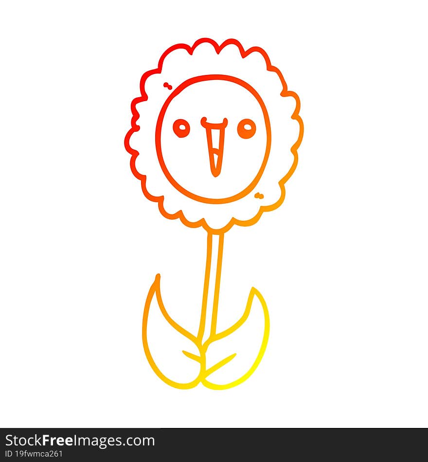 warm gradient line drawing of a cartoon flower