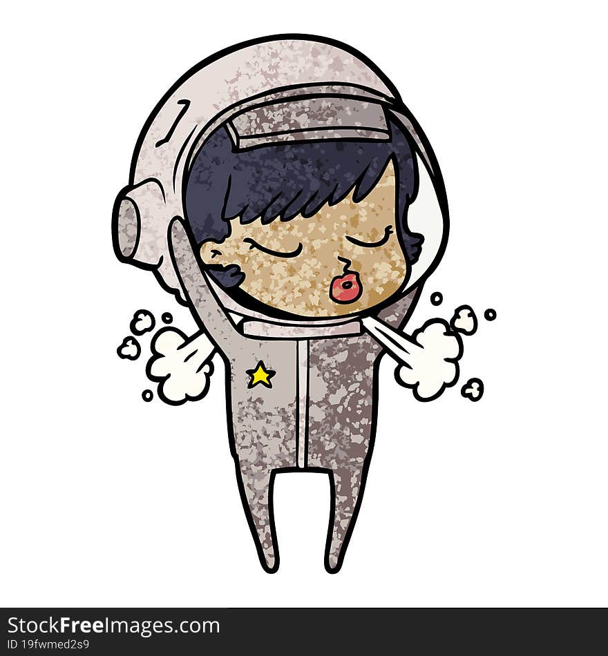 cartoon pretty astronaut girl taking off helmet. cartoon pretty astronaut girl taking off helmet