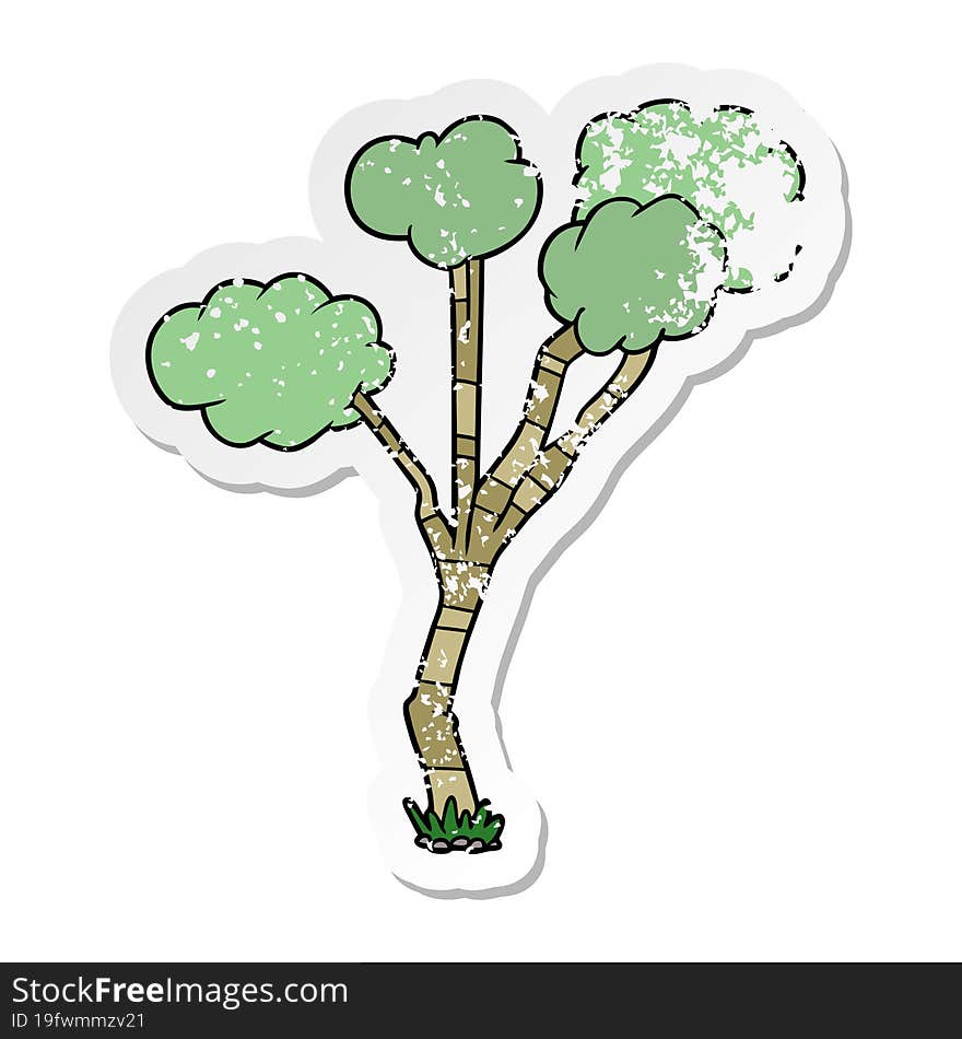 Distressed Sticker Of A Cartoon Sparse Tree