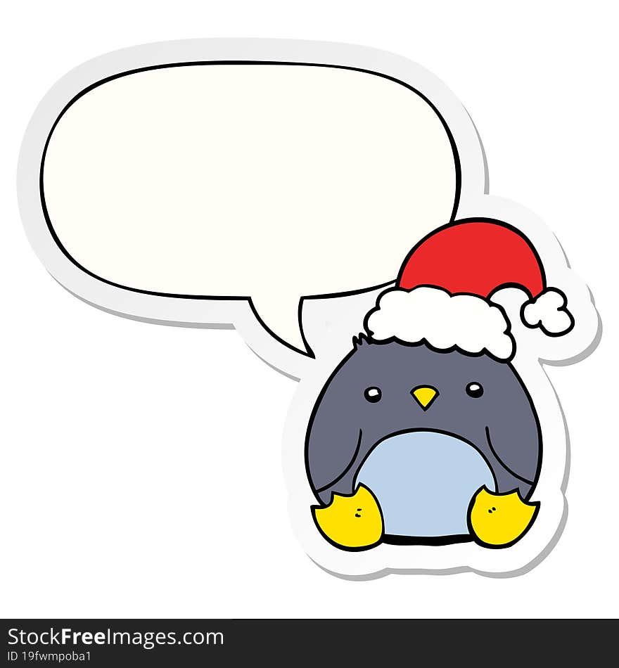 cute cartoon penguin wearing christmas hat with speech bubble sticker