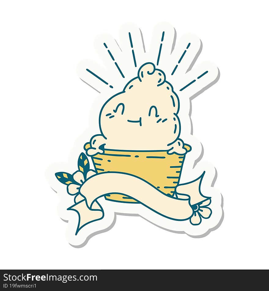 sticker of a tattoo style ice cream character