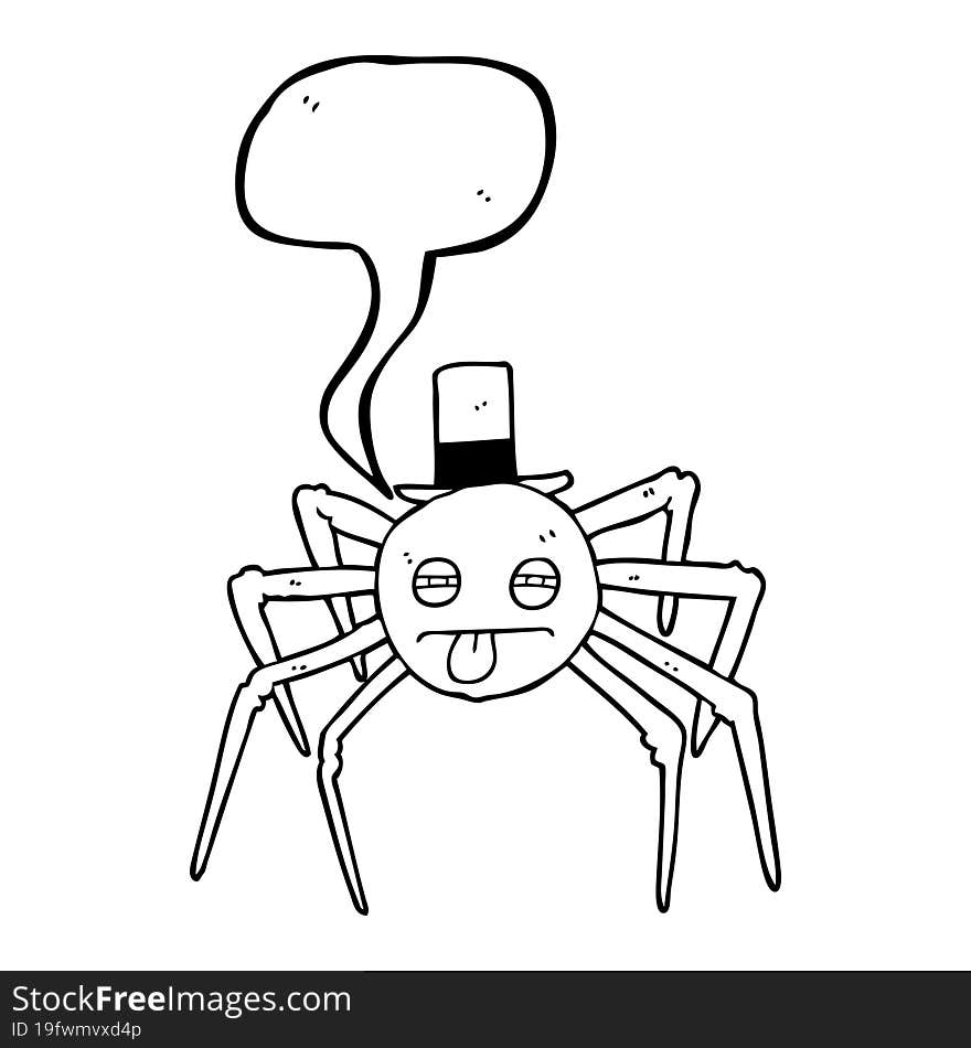 speech bubble cartoon halloween spider in top hat