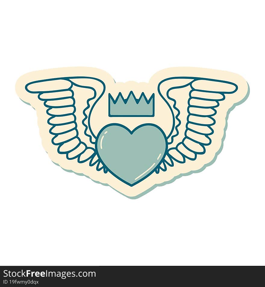 tattoo style sticker of a heart with wings