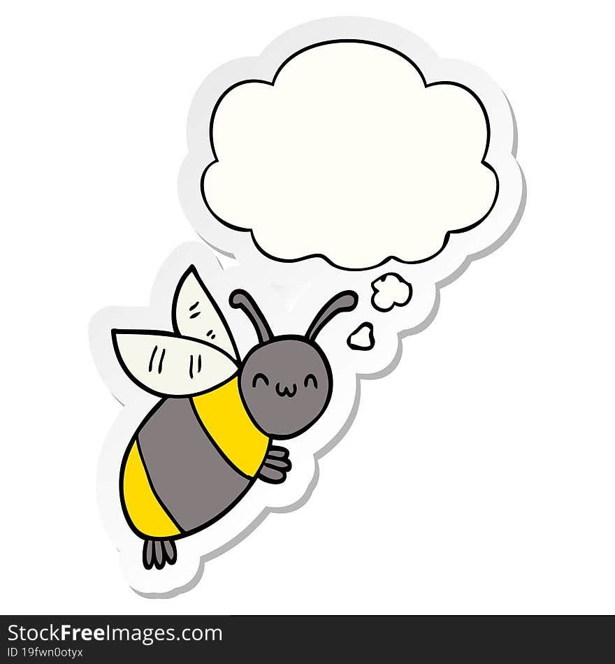 cute cartoon bee and thought bubble as a printed sticker